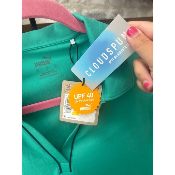 Puma Women's Sparkling Green CLOUDSPUN Piped Golf Polo Shirt Size M - Picture 5 of 6